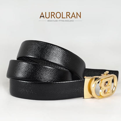 Aurolran Men&Womens Leather Dress Belt Business Automatic Buckle Belt Color-Black Silver Gold
