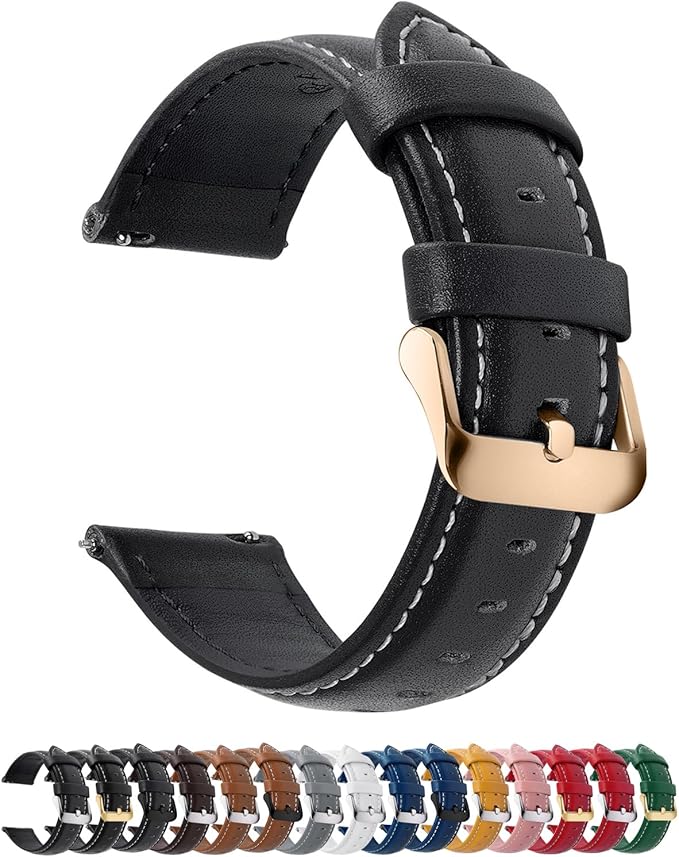 Fullmosa Watch Band, Quick Release Leather Watch Strap for Men Women, Replacement Bands Width 12mm 14mm 16mm 18mm 19mm 20mm 21mm 22mm 24mm