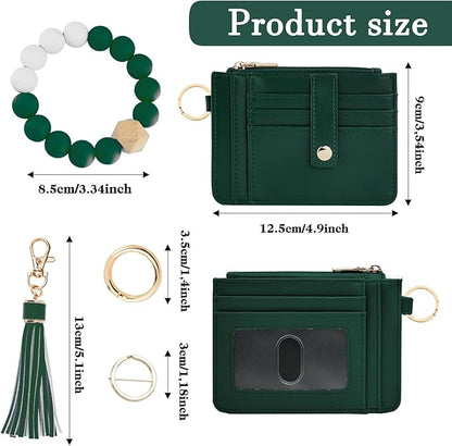 KNGITRYI Wallet Keychain Wristlet for Women,Slim RFID Credit Card Holder Purse Tassel Keychain Bangle Key Ring for Men Women