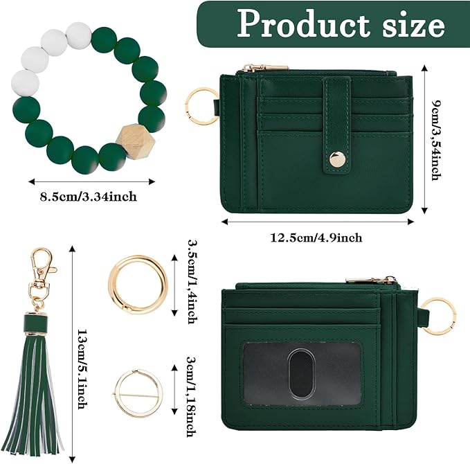 KNGITRYI Wallet Keychain Wristlet for Women,Slim RFID Credit Card Holder Purse Tassel Keychain Bangle Key Ring for Men Women