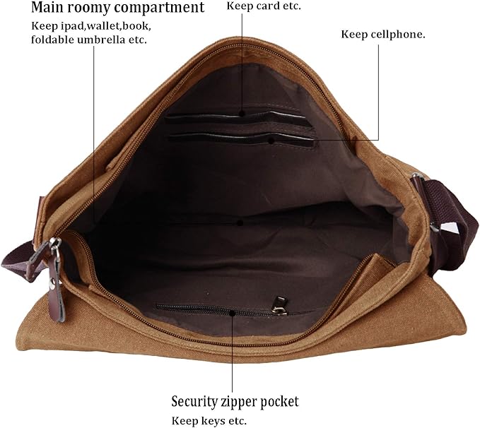 Mactso Vintage Canvas Messenger Bag for Men Women, 13.5 Inch Laptop Satchel Shoulder Bag with Multiple Pockets, Crossbody Bag for Work Travel College (Coffee-01)