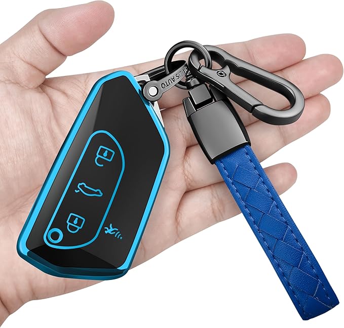 Sindeda for Volkswagen Key Fob Cover with Keychain Soft Full Protection Key Shell Key Case Compatible with VW MK8 Golf/GTI Skoda Octavia (Blue)