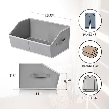 Homsorout Large Storage Bins Baskets - 6 Pack Closet Storage Cubes, Fabric Baskets for Organizing, Cube Organizer Bins with Handles, Foldable Boxes for Clothes, Towels, Grey