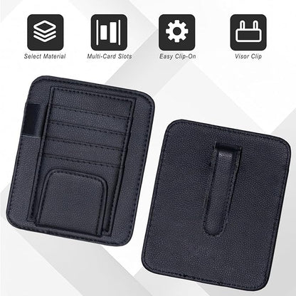 2 PCS Car Sun Visor Organizer, Sunvisor Organizers with Sunglass Holder & Card Sleeve Pocket, Leather Car Sunglass Holder for Most Vehicle of Trucks, SUVs, Black