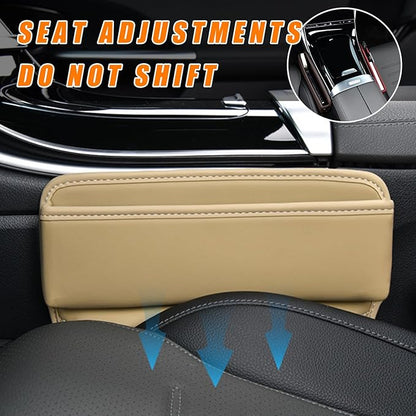 Ziciner Car Seat Gap Organizer, Premium Leather Auto Seat Storage Box, Vehicle Adjustable Front Seat Gap Filler, Car Seat Side Pocket Organizer for Phones, Glasses, Keys, Money, Cards (Beige)