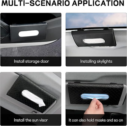 Car Tissue Holder, Leather Tissue Holder for Car Sun Visor, Rectangular Auto Sun Visor Napkin Holder Mask Dispenser, Universal Vehicle Tissue Box Sun Visor Accessory (Plaid-Pink)