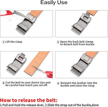SENDEFN Men's Leather Belt Automatic Ratchet Buckle Slide Belt for Dress Casual Trim to Fit with Gift Box