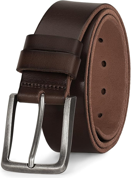 Men's Genuine Leather Belt - 1.5 Inch Casual & Work Belt with Metal Buckle