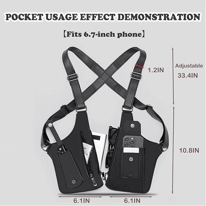 Men's Double Shoulder Armpit Bag, Premium Leather Underarm Anti-Theft Hidden Wallet Pocket, Adjustable & Vintage for Hiking