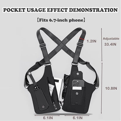 Men's Double Shoulder Armpit Bag, Premium Leather Underarm Anti-Theft Hidden Wallet Pocket, Adjustable & Vintage for Hiking