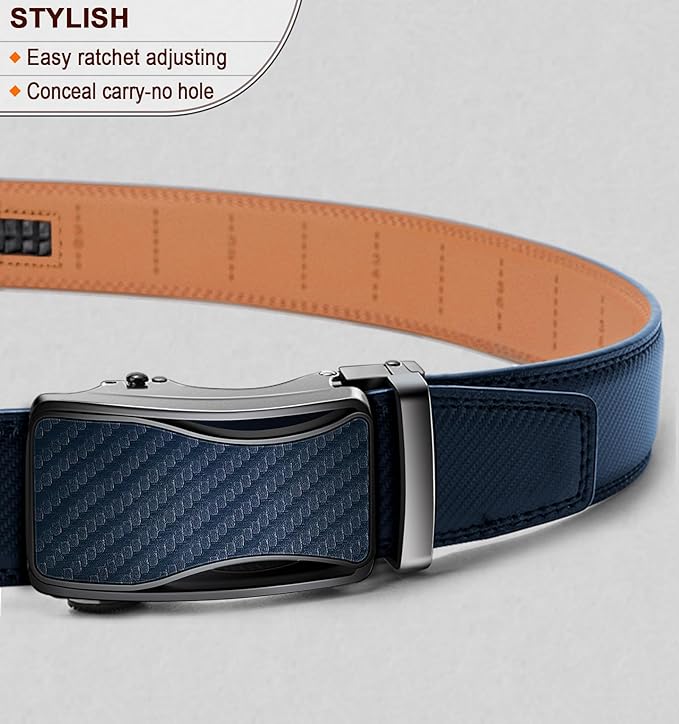 BULLIANT Mens Ratchet Belt,Leather Adjustable Slide Belt For Gift Mens Dress Casual 1 3/8",Size Adjustable