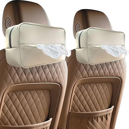 Witaxima Large Car Tissue Holder for 120 Standard Tissues, Premium PU Leather Tissue Holder in Car Backseat Rectangular, Napkin Holder for Car Fits for Kleenex Tissues Box Daily Use Black (2, Beige)