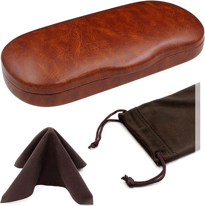 MyEyeglassCase Men's Medium Glasses Case - Classic Eyeglasses Hard Shell Holder, Elegant Easy Open Lip with Pouch and Cloth