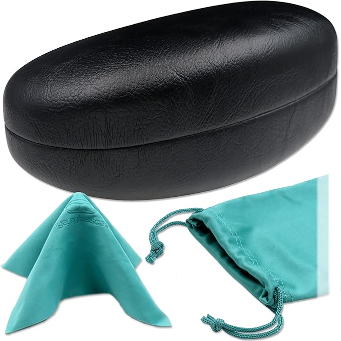 MyEyeglassCase® Large Hard Sunglasses Case | fits Large curved Sunglasses, with microfiber bag and cleaning cloth