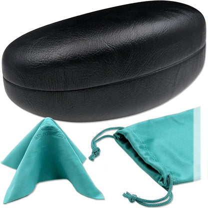 MyEyeglassCase® Large Hard Sunglasses Case | fits Large curved Sunglasses, with microfiber bag and cleaning cloth