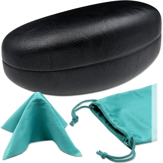 MyEyeglassCase® Large Hard Sunglasses Case | fits Large curved Sunglasses, with microfiber bag and cleaning cloth