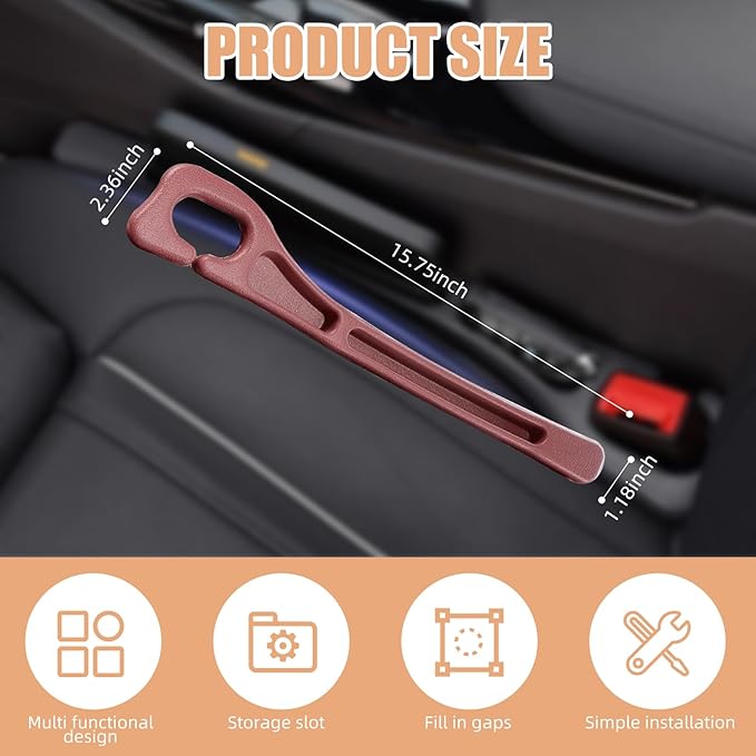Car Seat Gap Filler Set of 2, Premium Interior Car Accessories, Multifunctional Car Storage Solution with Non-Slip Design, Fits Most Vehicles (Red)