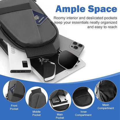 Hoedia Crossbody Sling Bag for Men Women, Shoulder Cross Body Bag EDC Back Pack with Reflective Strip and Multi-pocket