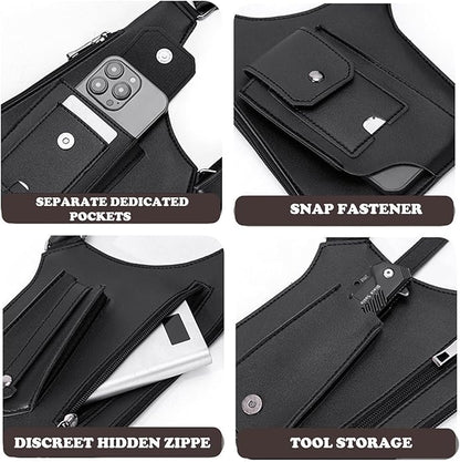 Men's Double Shoulder Armpit Bag, Premium Leather Underarm Anti-Theft Hidden Wallet Pocket, Adjustable & Vintage for Hiking