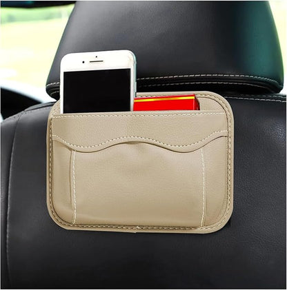 povtii Car Seat Side Pocket Organizer, PU Leather Cell Phone Sunglasses Storage Pocket, Mini Seat Gap Filler Pouch for Auto Seat Door Window Console, Interior Car Accessories (Beige)