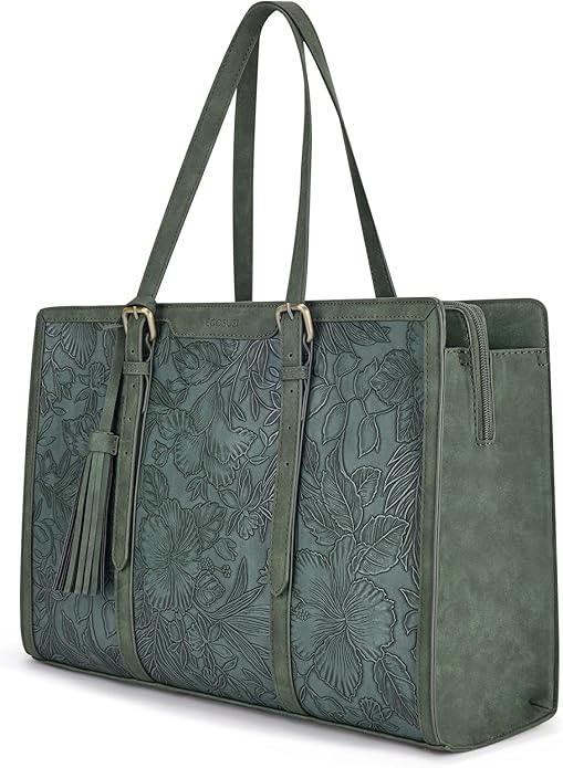 ECOSUSI Laptop Bag For Women 15.6 Inch Work Tote Bags PU Leather Computer Purse For Business Office With 3 Layer Compartments
