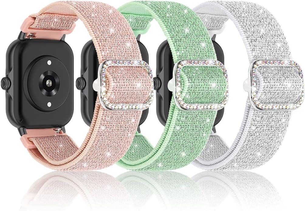 Sparkly Elastic Nylon Bands Compatible with Woneligo/Fitpolo Smart Watch IDW13, 22mm Stretchy Straps for TOOBUR IDW19/ENOMIR IDW19/MILOUZ IDW19/Gydom IDW19/Faweio IDW19/Hoowel IDW19/Amzhero IDW19/Tensky IDW19/WNH IDW19 Smart Watch Glitter Bands for Women
