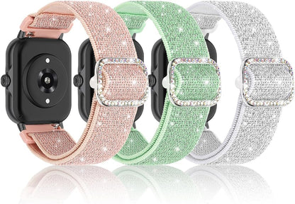 Sparkly Elastic Nylon Bands Compatible with Woneligo/Fitpolo Smart Watch IDW13, 22mm Stretchy Straps for TOOBUR IDW19/ENOMIR IDW19/MILOUZ IDW19/Gydom IDW19/Faweio IDW19/Hoowel IDW19/Amzhero IDW19/Tensky IDW19/WNH IDW19 Smart Watch Glitter Bands for Women