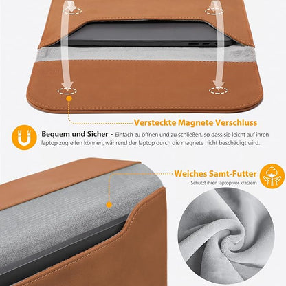 HYZUO 15-16 Inch Laptop Sleeve for MacBook Pro 16 M5/M4/M3/M2/M1 Pro/Max A3428 A3429 A3403 A3186 2026-2019, MacBook Pro 15 2015-2012, XPS 15, Faux Suede Leather Case with Accessory Bag, Brown