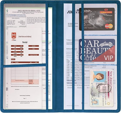 Car Accessories Registration and Insurance Holder,Leather Essential Card Magnetic Shut Vehicle Glove Box Organizer Case for Auto Driver License Document Truck Motorcycle Boat Men Women-Dark Blue