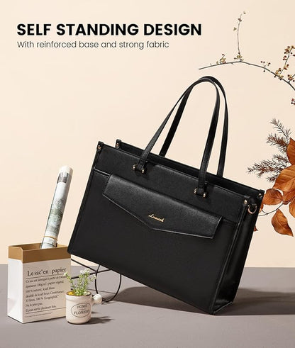 LOVEVOOK Laptop Tote Bag for Women, 15.6 inch 2-in-1 Professional Work Bag Business Briefcase with Clutch Purse, Waterproof Leather Computer Handbag for Teacher Office Travel