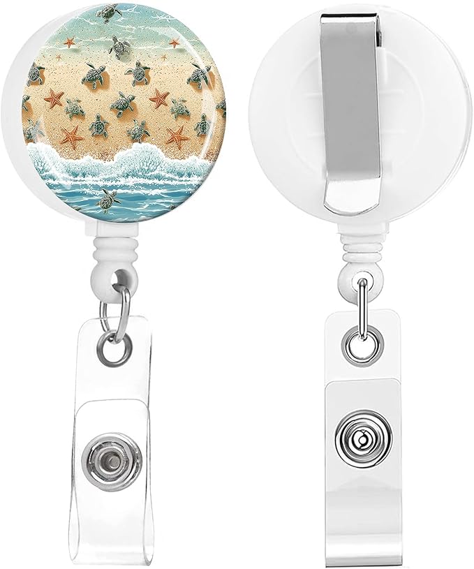 2 Pack Badge Reels Holder Retractable with ID Clip for Nurse Name Tag Card Nursing for Doctor Teacher Student Employee Office Medical Work (Green sea_Turtles)