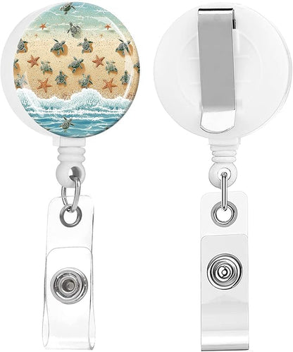 2 Pack Badge Reels Holder Retractable with ID Clip for Nurse Name Tag Card Nursing for Doctor Teacher Student Employee Office Medical Work (Green sea_Turtles)