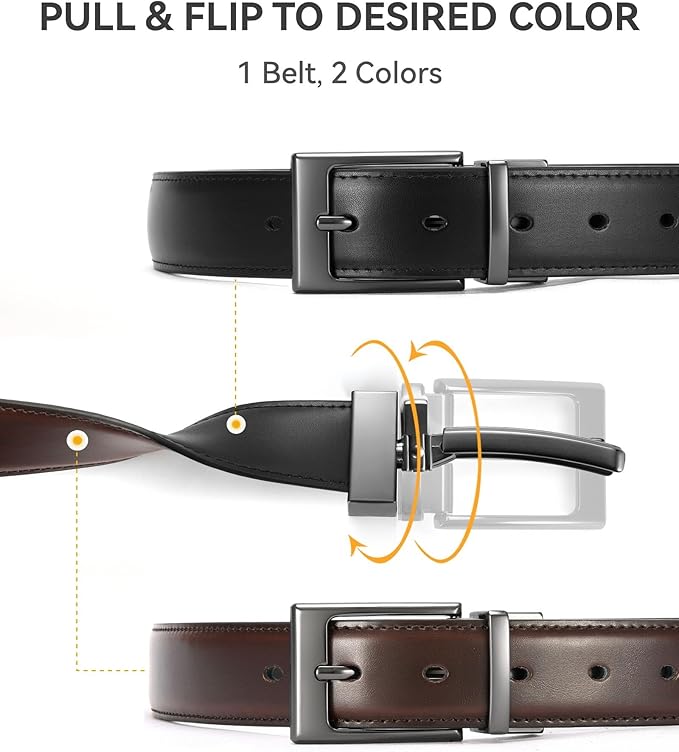CHAOREN Reversible Belt Men 1 Piece - 1.25" Leather Dress Belt - Trim to Fit for Elegant Style