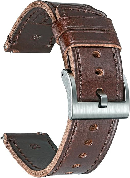 hemsut h Leather Watch Bands for Men, Horween Quick Release Leather Watch Strap Vintage Watch Replacement Wrap of 18mm, 20mm, 22mm