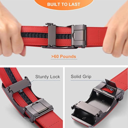 GAEKEAO Ratchet Belts for Men Dress Casual 1 3/12" Adjustable Genuine Leather Slide Buckle Designer Belt with Box Trim to Fit