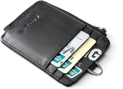 Badge Holder-Genuine Leather ID Badge Holder with Zipper Pocket and Nylon Lanyard – Perfect for Badges, Cards, and More