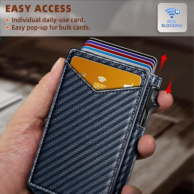 Genuine Leather Wallet for Men Slim Magnetic Flip Bifold with Money Clip and Metal Card Case Holds 9 Cards Ideal for Gifts and Daily Use (Purplish Blue)