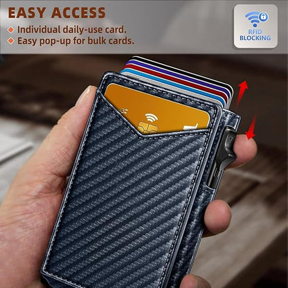 Genuine Leather Wallet for Men Slim Magnetic Flip Bifold with Money Clip and Metal Card Case Holds 9 Cards Ideal for Gifts and Daily Use (Purplish Blue)