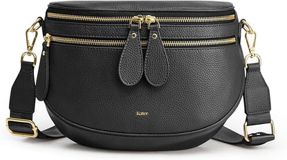 Kattee Crossbody Bag Bum Bags for Women, Leather Fanny Packs Belt Bag, Spacious Sling Purses for Women with RFID Blocking, Black