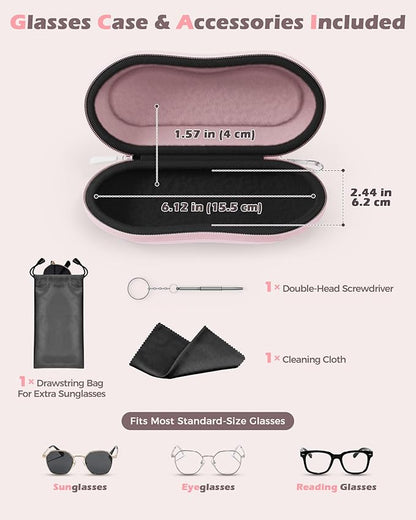 ProCase Sunglasses Case, Hard EVA Shell Shockproof Eyeglass Case for Men Women with Metal Hanging Hook and Velvet Lining, Travel Zipper Sport Glasses Holder Organizer for Gifts- Lightpink