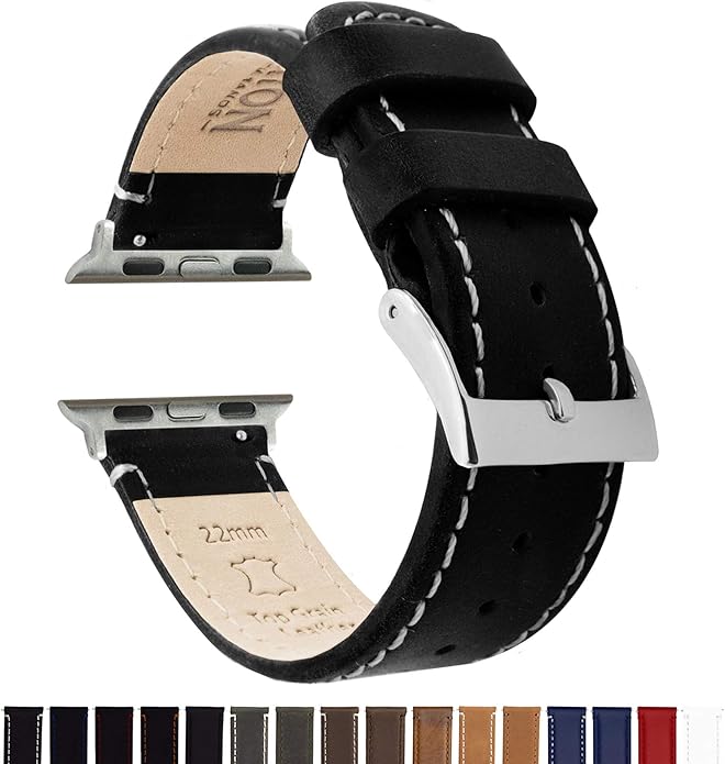 BARTON WATCH BANDS - Top Grain Leather Watch Bands Compatible with Apple Watch Models - 1, 2, 3, 4, 5, 6, 7, 8, 9, 10, SE, Ultra & Ultra 2