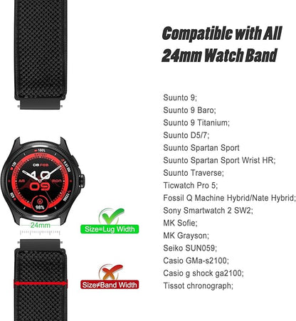 24mm Quick Release Elastic Watch Bands Compatible with Garmin Venu X1/Suunto 9/9 Baro/9 Titanium/D5/7/TicWatch Altas/Pro 5/Pro 5 Enduro/COROS Nomad/iTouch AIR 4 41mm 46mm/AIR 3 44mm/G-shock ga2100