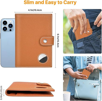 Genuine Leather Passport Holder for Travel, RFID Blocking Passport Wallet with Tracker Holder, Slim Passport Cover Travel Wallet for Women Men, Airport Essentials (Brown)