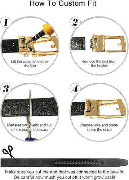 Tonywell Mens Leather Ratchet Belts with Click Buckle Perfect Fit Dress Belt 30mm Wide