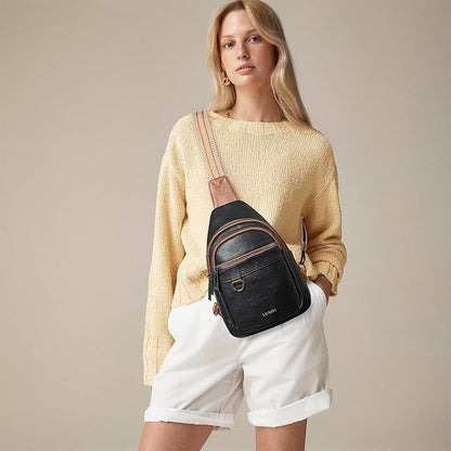 Leresas 7L Sling Bag for Women Men Vegan Leather Crossbody Bags Fanny Pack Purse Backpack Over Shoulder Bag Travel Anti Theft