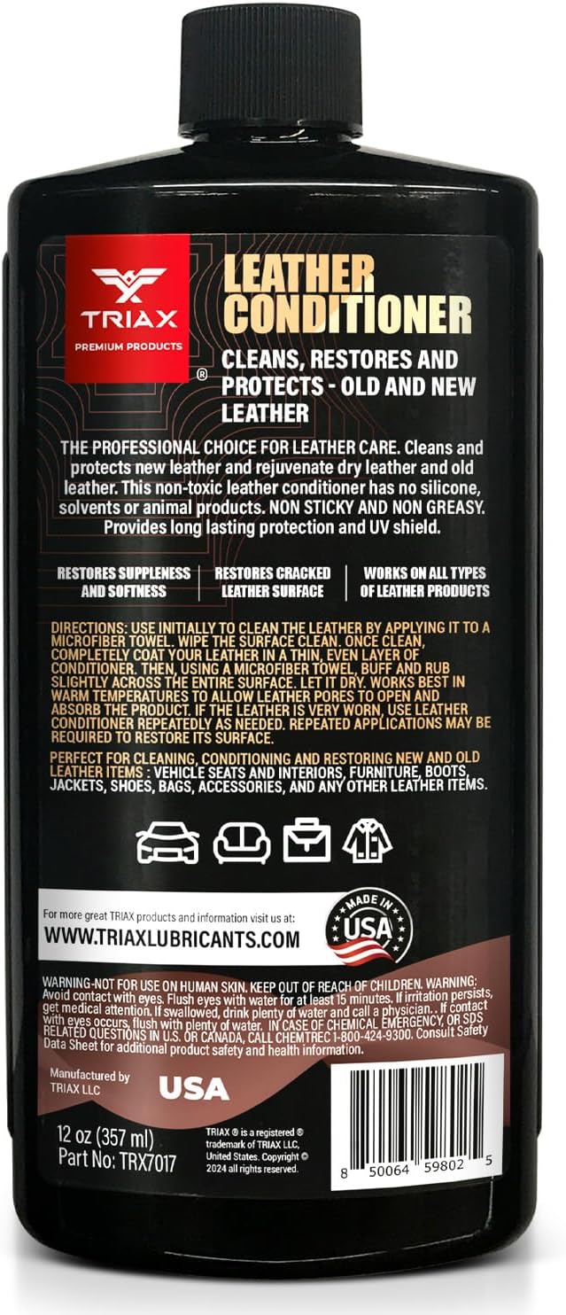 TRIAX Leather Conditioner Cleans, Restores, and Protects Vehicles, Clothing, and Furniture (12 Ounce)
