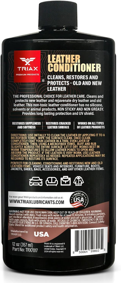 TRIAX Leather Conditioner Cleans, Restores, and Protects Vehicles, Clothing, and Furniture (12 Ounce)