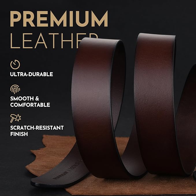 Buffway Men's Leather Belt,1.5" Handmade Top-Grain Leather–Durable,Comfortable,Suitable for Everyday Formal & Casual Wear