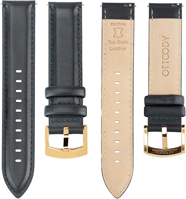 OTTOODY Leather Watch Bands Quick Release, Elegant Top Grain Leather Watch Straps for Men & Women, Choice of Color & Width - 18mm, 19mm, 20mm, 21mm or 22mm Wristbands Bracelet for Watch & Smartwatch