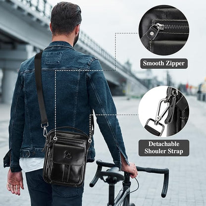 BAIGIO Genuine Leather Small Messenger Bag for Men Crossbody Shoulder Bag for Ipad MIni Handbag Man Purse for Daily Business | Genuine Leather, Small, for Ipad Mini, Man Purse, for Daily Business